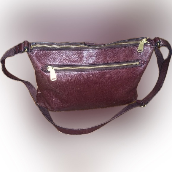 Fossil Kinley Leather Crossbody Pebbled Suede Flap Messenger Bag w Key Burgundy - Picture 4 of 14
